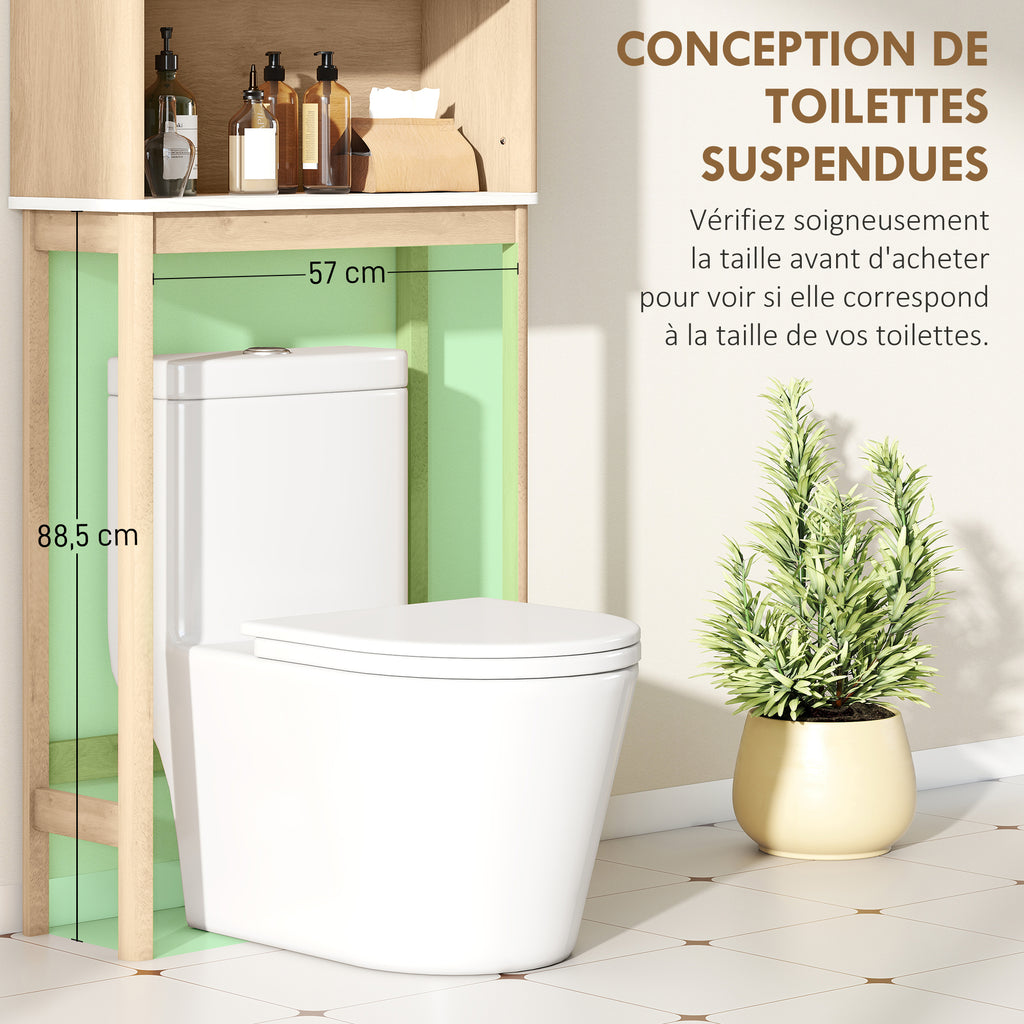 Meuble WC dessus de toilette meuble toilettes WC rangement avec placard à double porte étagères  66 x 25 x 168 cm, chêne-3