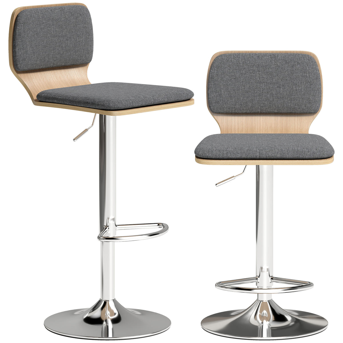 Lot de 2 tabourets de bar chaises de bar réglable en hauteur dossier repose-pieds pivotant 360° 41x47,5x81-102cm gris-0