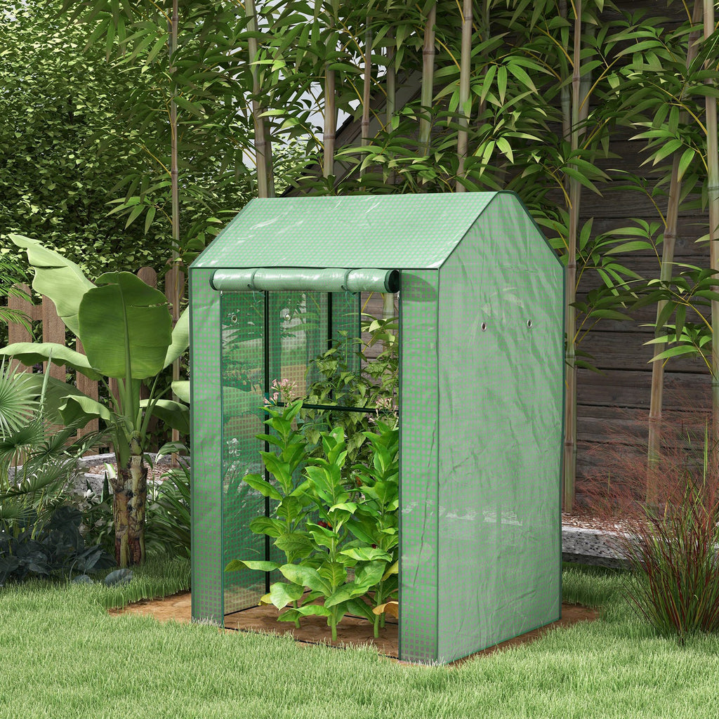 Serre de jardin avec 2 espaces et 2 portes enroulables - 0,8 m² Serre à tomates dim. 1L x 0,8l x 1,5H m, Acier et PE-9