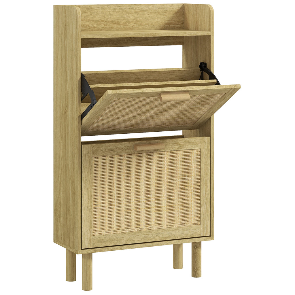 Meuble à chaussures 2 portes abattants étagère effet rotin tissé design bohème - dim. 80L x 24,5l x 110H cm-0
