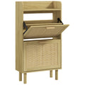 Meuble à chaussures 2 portes abattants étagère effet rotin tissé design bohème - dim. 80L x 24,5l x 110H cm-0