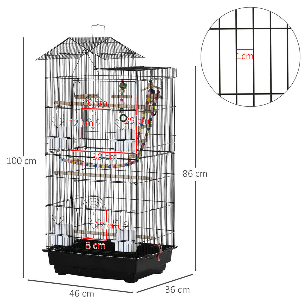 Cage à oiseaux 46 x 36 x 100 cm 4 mangeoires 3 perchoirs cage pour perruche calopsitte conure pinson canaris-2
