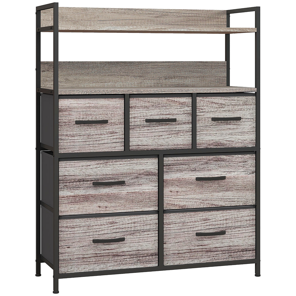 Meuble de rangement commode 7 tiroirs en tissu pliables et amovibles étagères ouvertes, gris-0