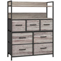 Meuble de rangement commode 7 tiroirs en tissu pliables et amovibles étagères ouvertes, gris-0