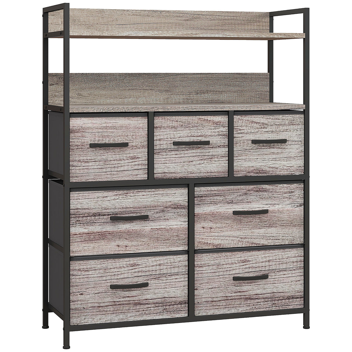 Meuble de rangement commode 7 tiroirs en tissu pliables et amovibles étagères ouvertes, gris-0