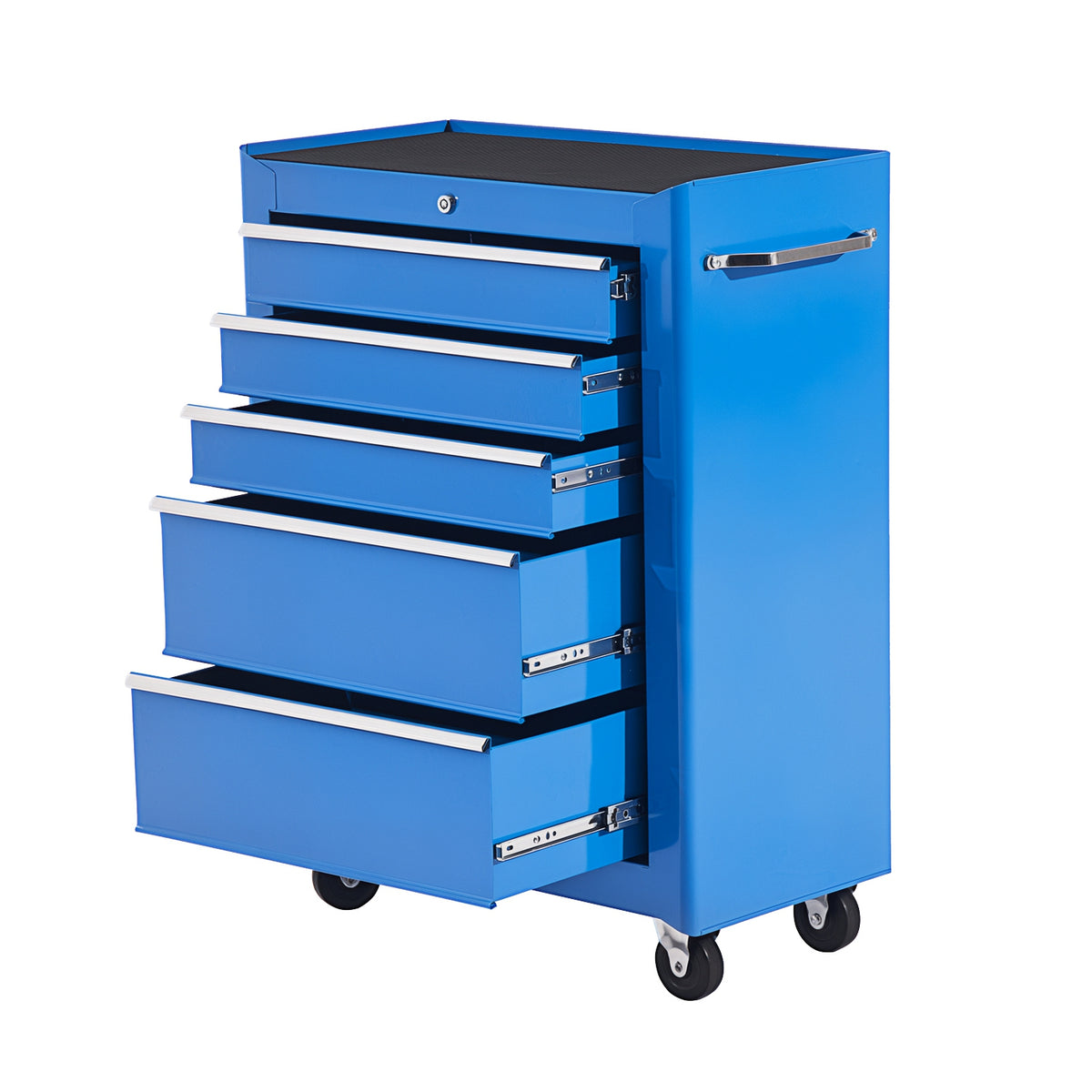Chariot à outils sur roulettes, Servante d'atelier en acier 5 tiroirs verrouillable 2 clés, 61,5 x 33 x 82,5 cm, bleu-0