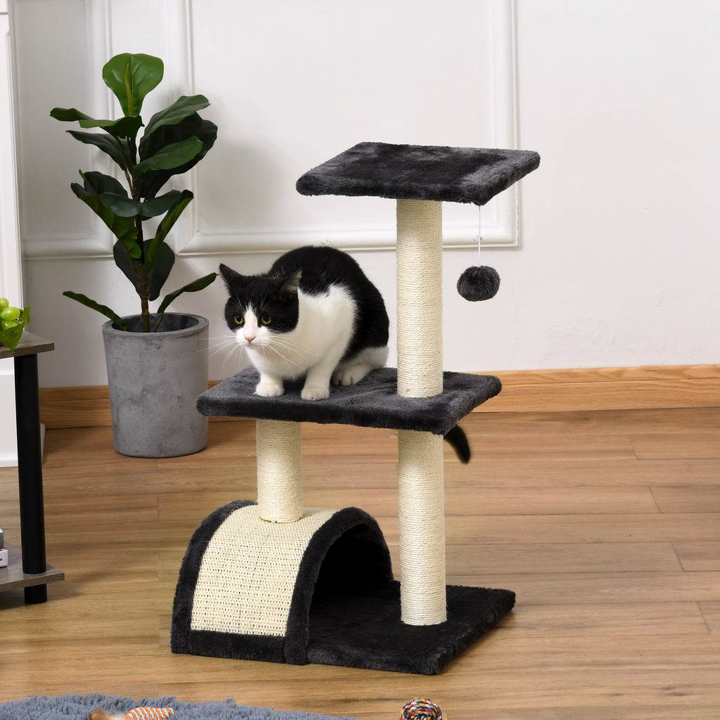 Arbre à chat arbre à grimper griffoir pour chat hauteur 72 cm balle suspendue gris foncé-1