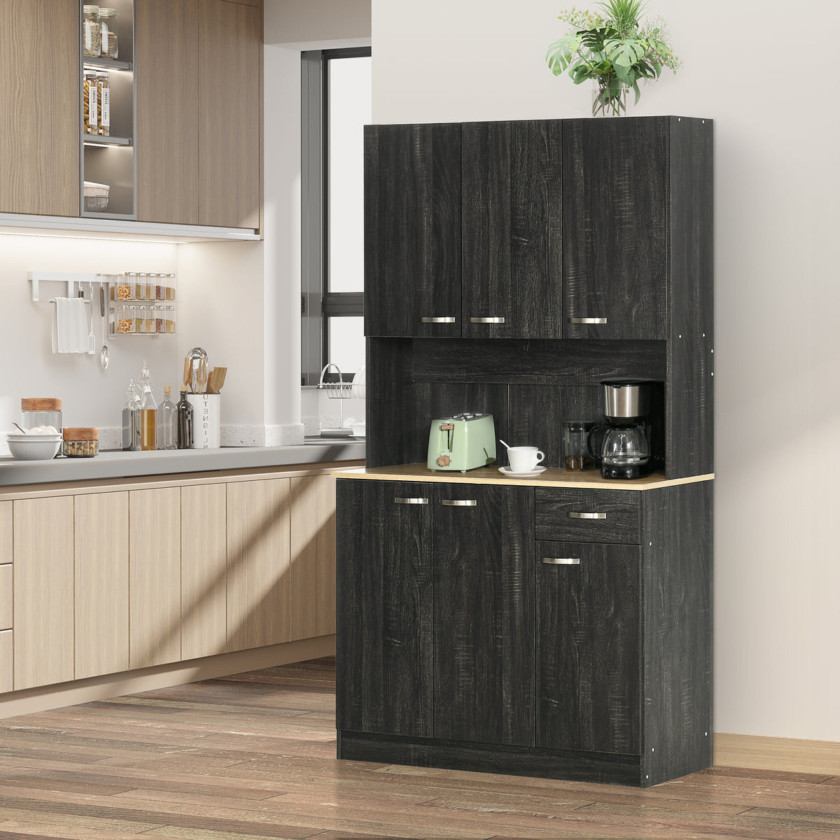 Buffet de cuisine armoire de cuisine contemporaine multi-rangements 6 portes 1 tiroir + grand plateau-1