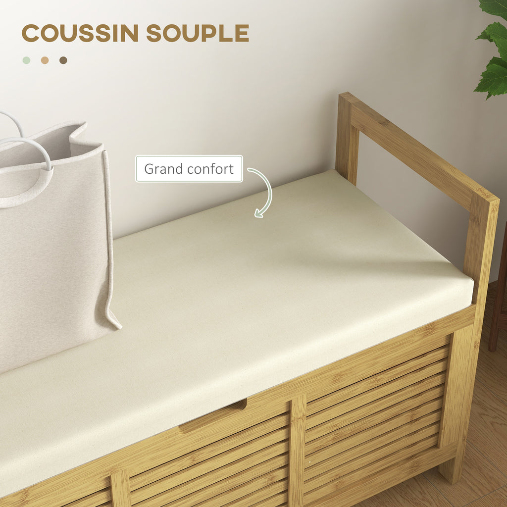Banc de rangement avec compartiment caché sous assise pour entrée coussin et accoudoir 100 x 40 x 60 cm naturel-4