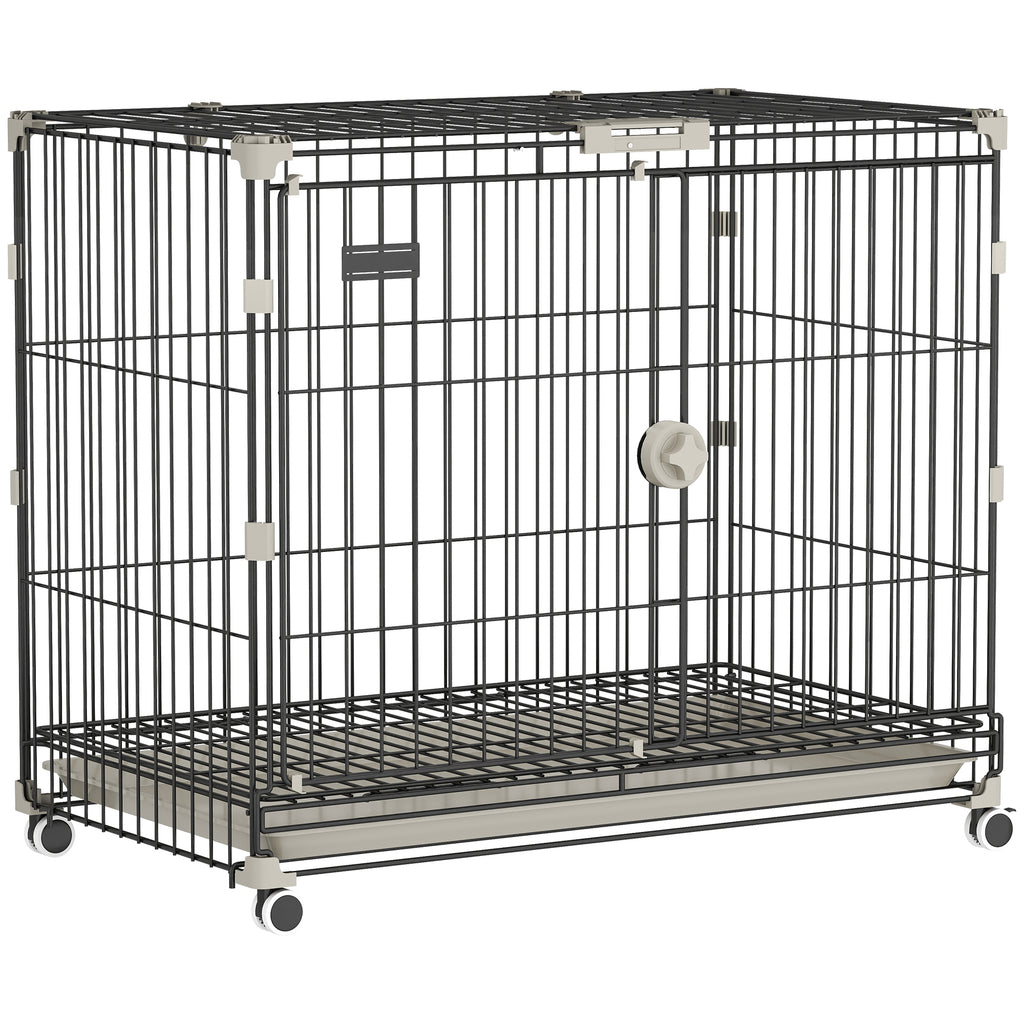 Cage pour Chien, Plateau Amovible, Roues avec Freins, Toit Ouvrant Verrouillable, 75,5x46x64,5cm, Noir-0