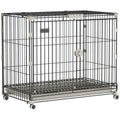Cage pour Chien, Plateau Amovible, Roues avec Freins, Toit Ouvrant Verrouillable, 75,5x46x64,5cm, Noir-0