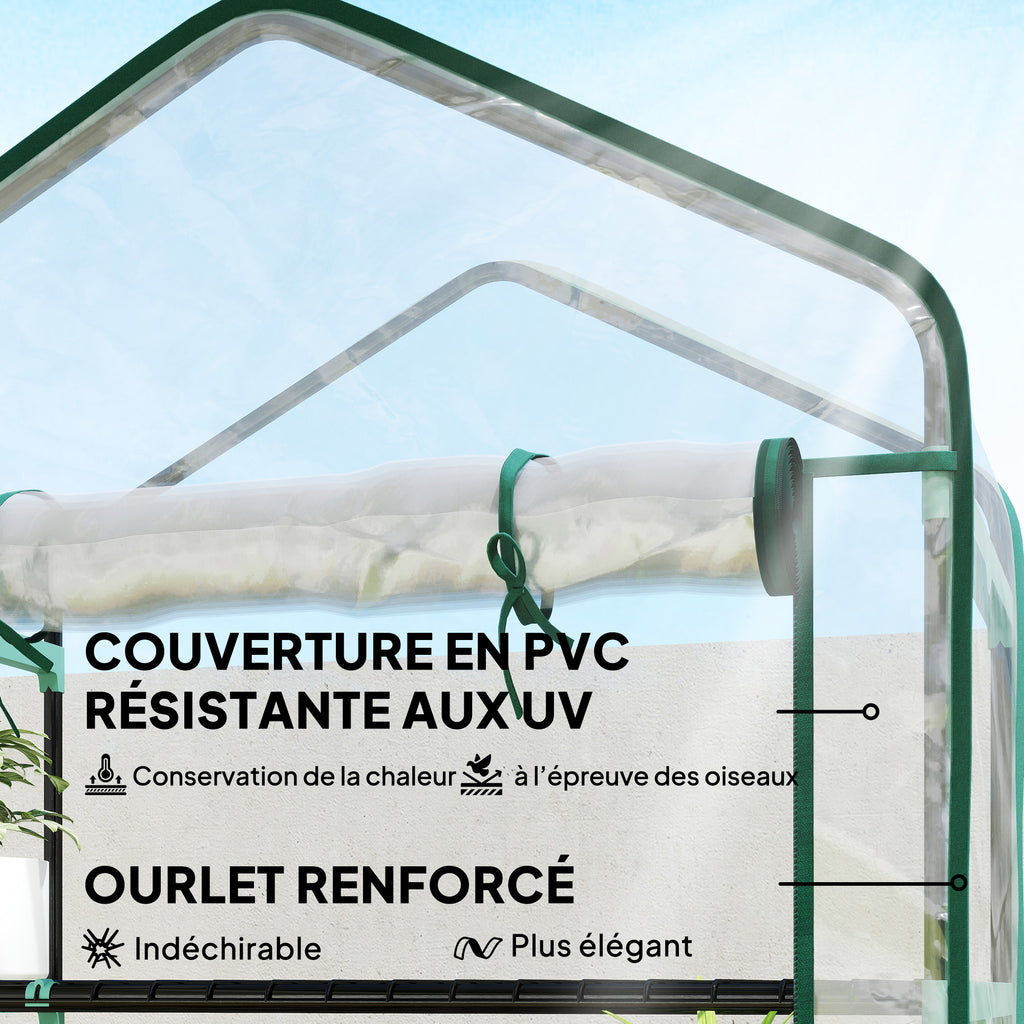 Serre de jardin PVC avec étagères 5 niveaux, serre de balcon, châssis en acier, porte zippée, 90x49x193cm, transparent-5