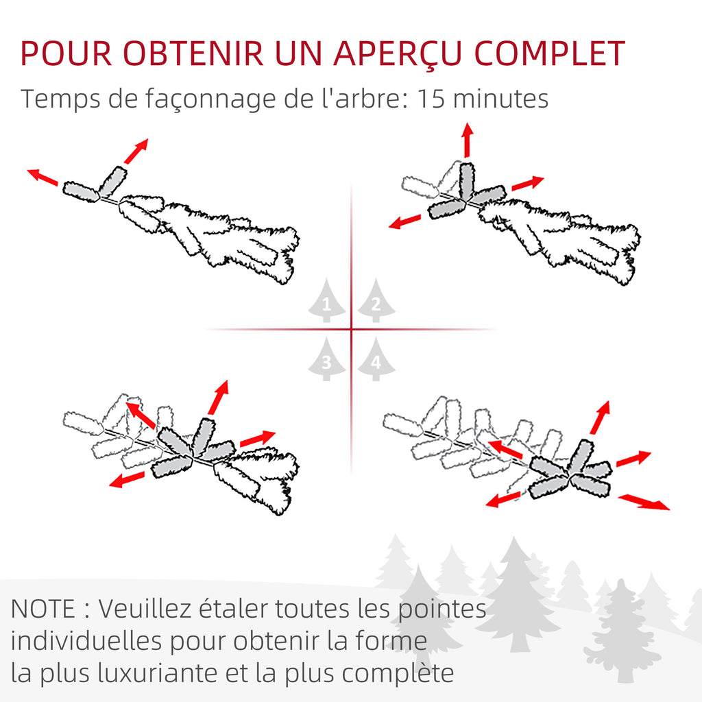 Sapin de Noël Artificiel 180 cm arbre de Noël lumineux LED blanc chaud 872 branches base en métal - vert-7
