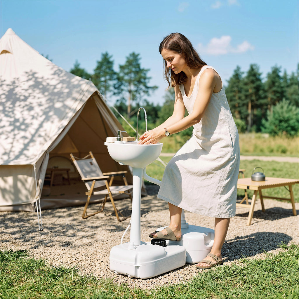 Évier à Main Portable Station de Lavage Camping Jardin Extérieur Voyager avec Réservoir d'Eau 17L Gris-9