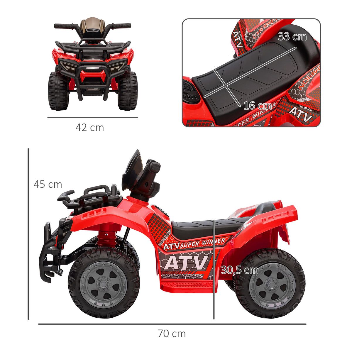 Quad buggy voiture électrique enfant quad électrique 18-36 mois 6 V 2 Km/h max. rouge-2