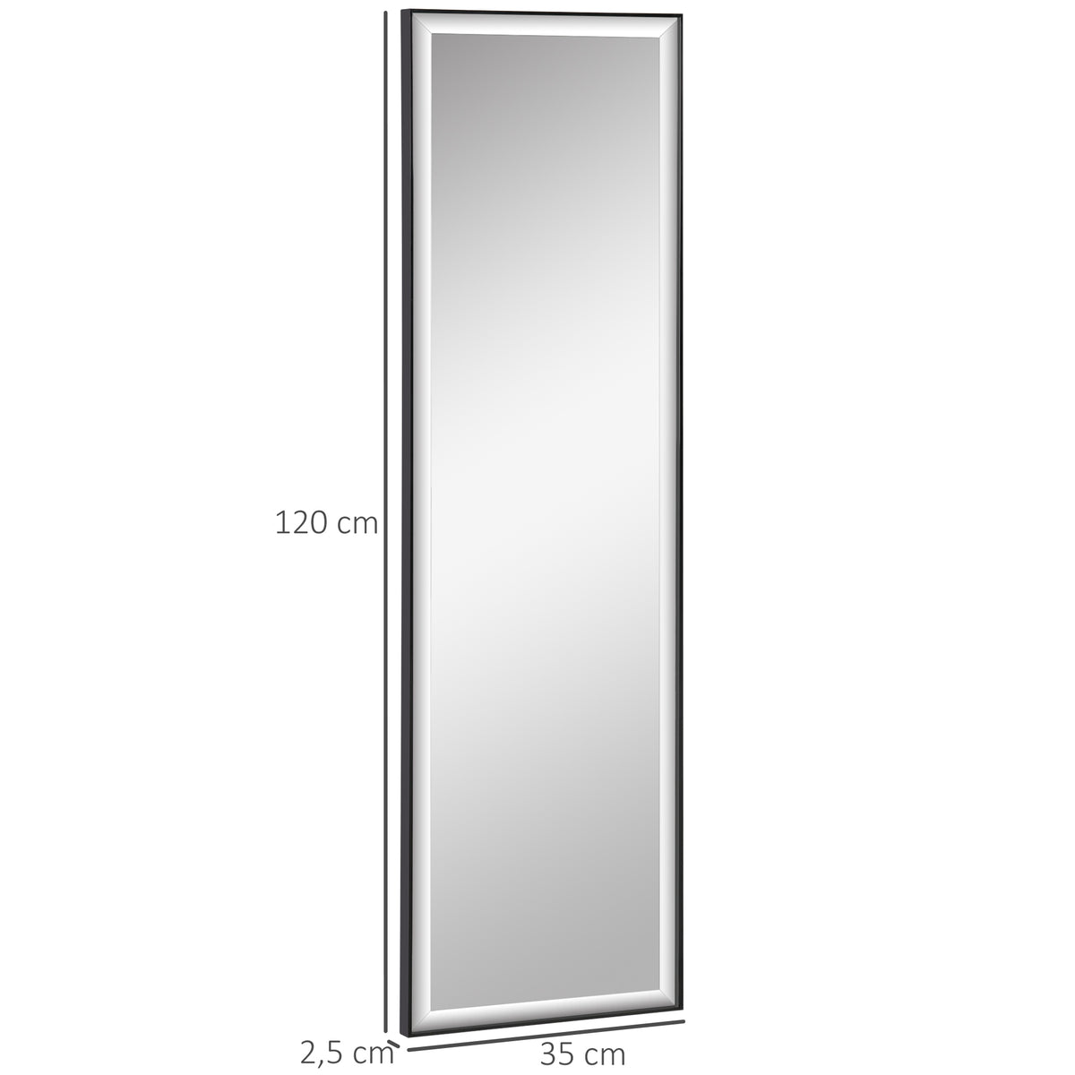 Miroir Mural dim. 120L x 35l cm - Film sécurité Anti déflagrant, système Attache Inclus - Cadre Alliage alu. Noir-2