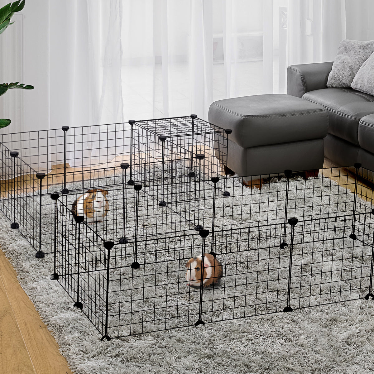 Cage parc enclos pour animaux domestiques L 106 x l 73 x H 36 cm bords arrondis fil métallique noir-1