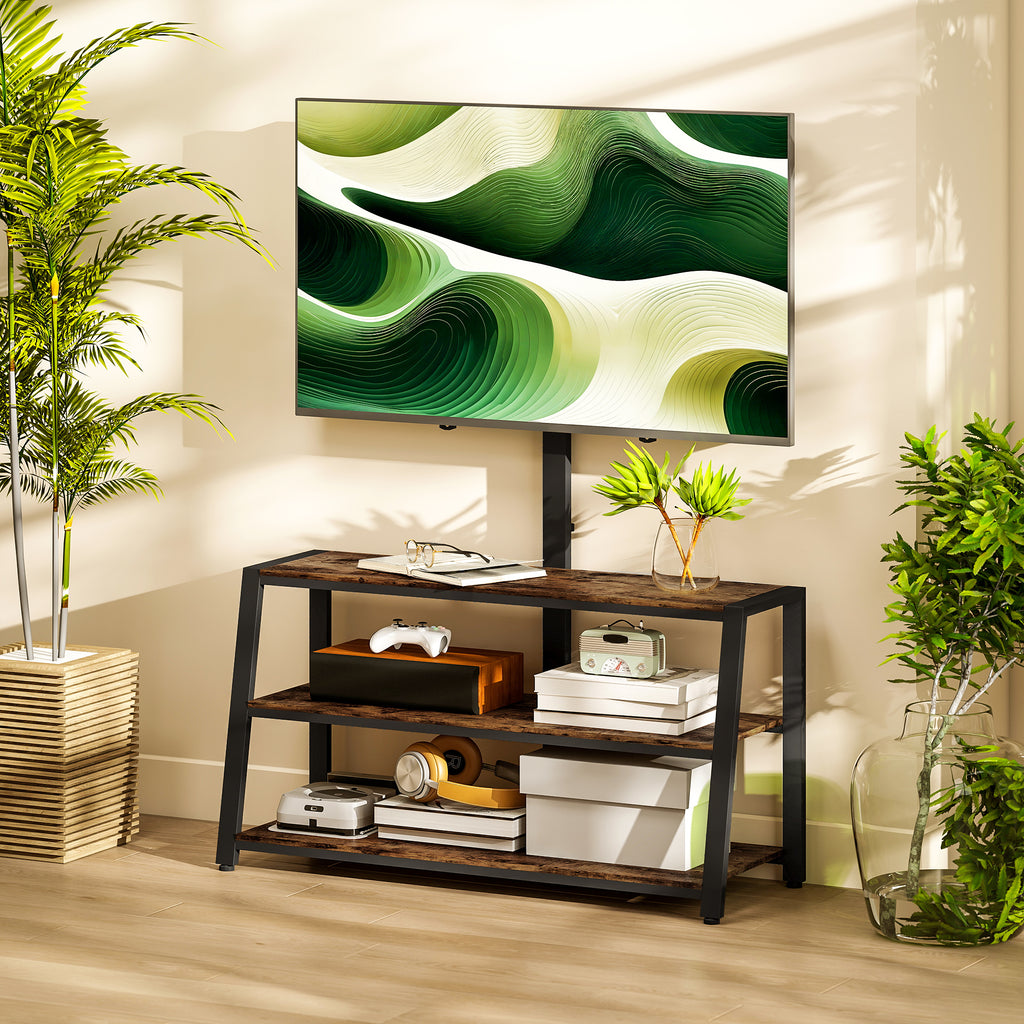 Meuble TV avec support pour téléviseurs de 32-70 pouces, étagères ouvertes, angle ajustable 35°, 108x41x135cm, marron-9