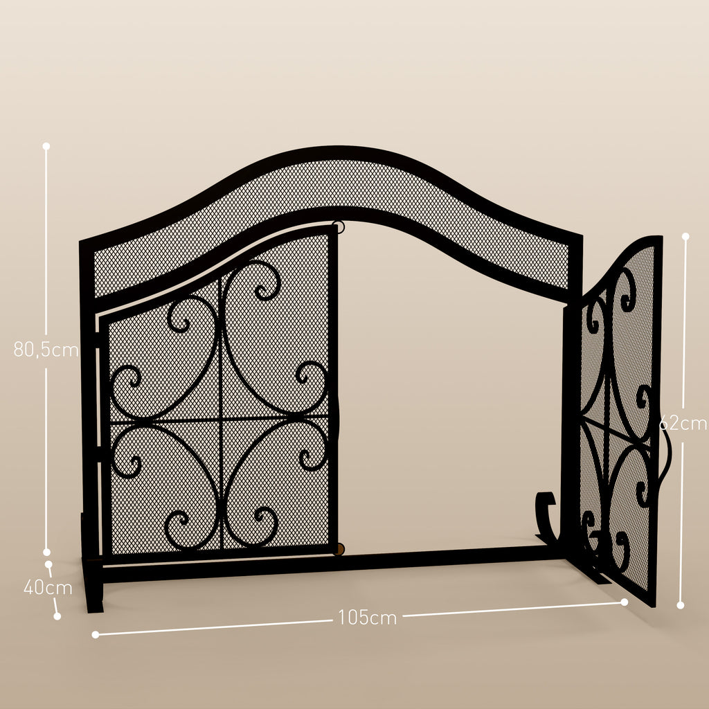 Grille de protection pour cheminée panneau unique en maille d'acier 105 x 40 x 80,5 cm noir-2