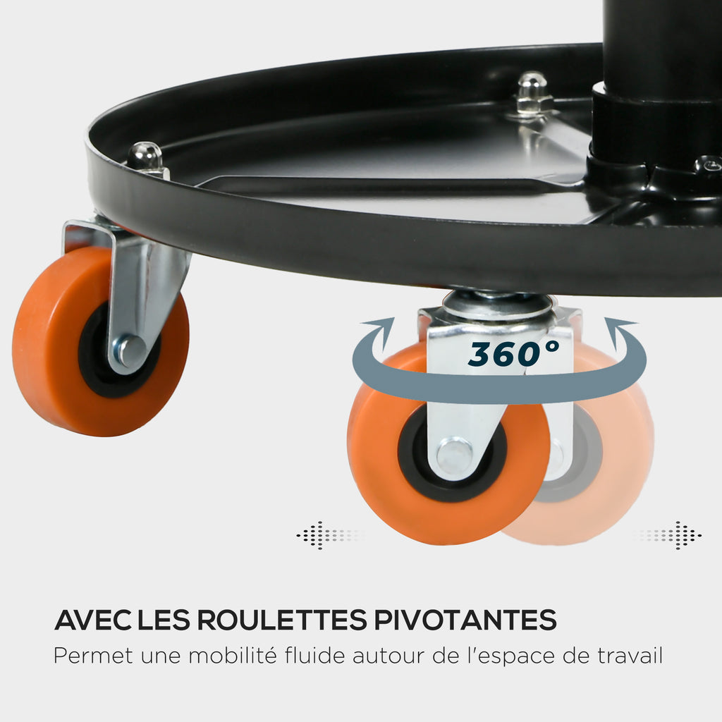 Tabouret de mécanicien siège pivotant hauteur réglable plateau de 100 kg pour le garage et la réparation automobile noir-5