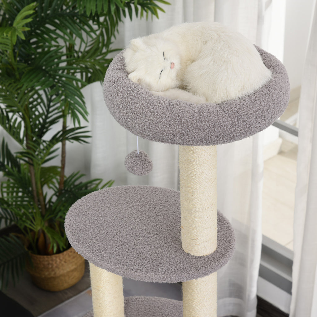 Arbre à chats avec griffoir arbre à grimper pour chat avec niche et plate-formes peluche hauteur 148 cm gris-8
