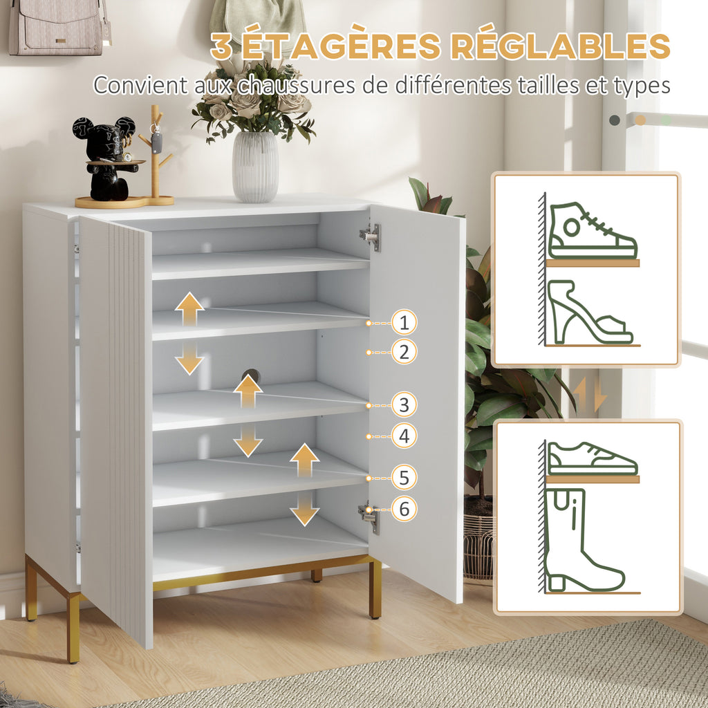 Meuble à chaussures 20 paires, armoire à chaussures moderne avec portes à fermeture douce, étagères réglables, blanc-3