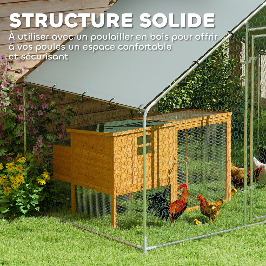Poulailler, grand poulailler en métal avec couverture imperméable et anti-UV, cage pour 5-8 poules, 3 x 1,7 x 1,9m-4