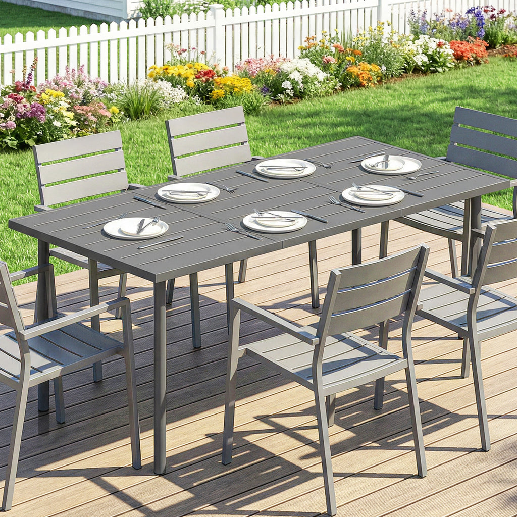 Table de jardin pour 6 personnes, 165 x 80 cm, table à manger extérieure rectangulaire avec plateau à lattes en métal-7