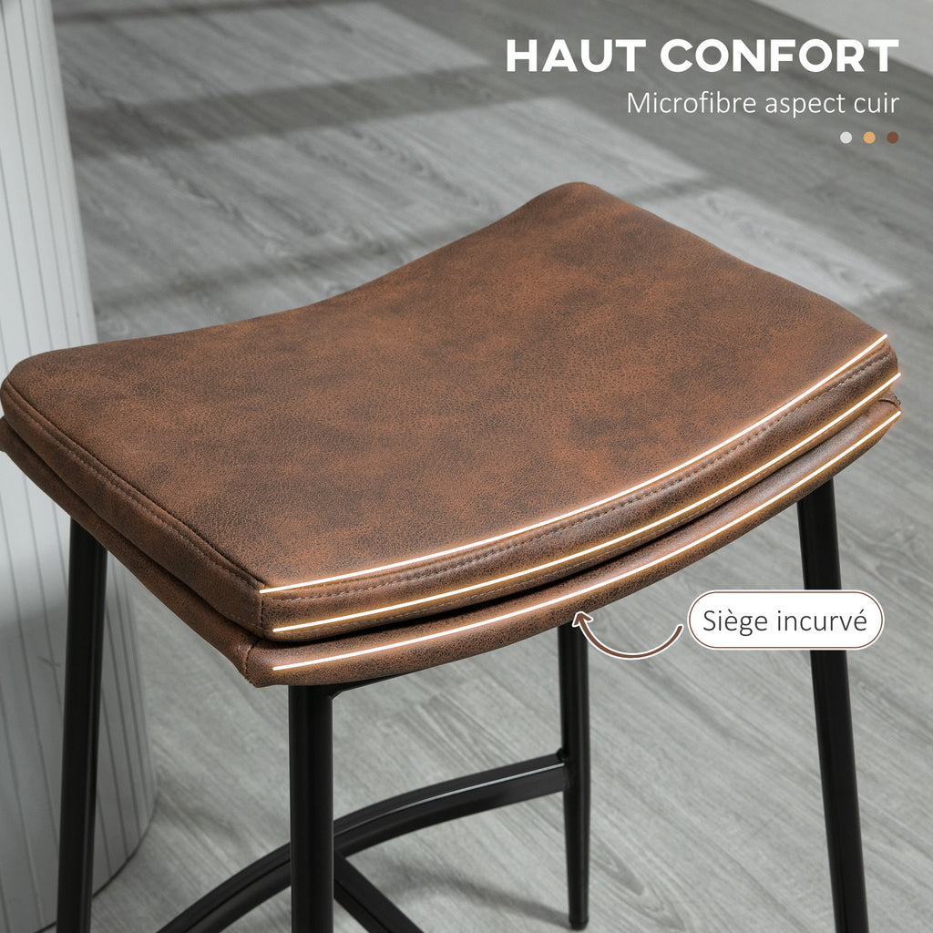 Lot de 2 tabourets de bar avec repose-pieds acier style industriel assise incurvée 48,5 x 38,5 x 68,5 cm marron noir-4