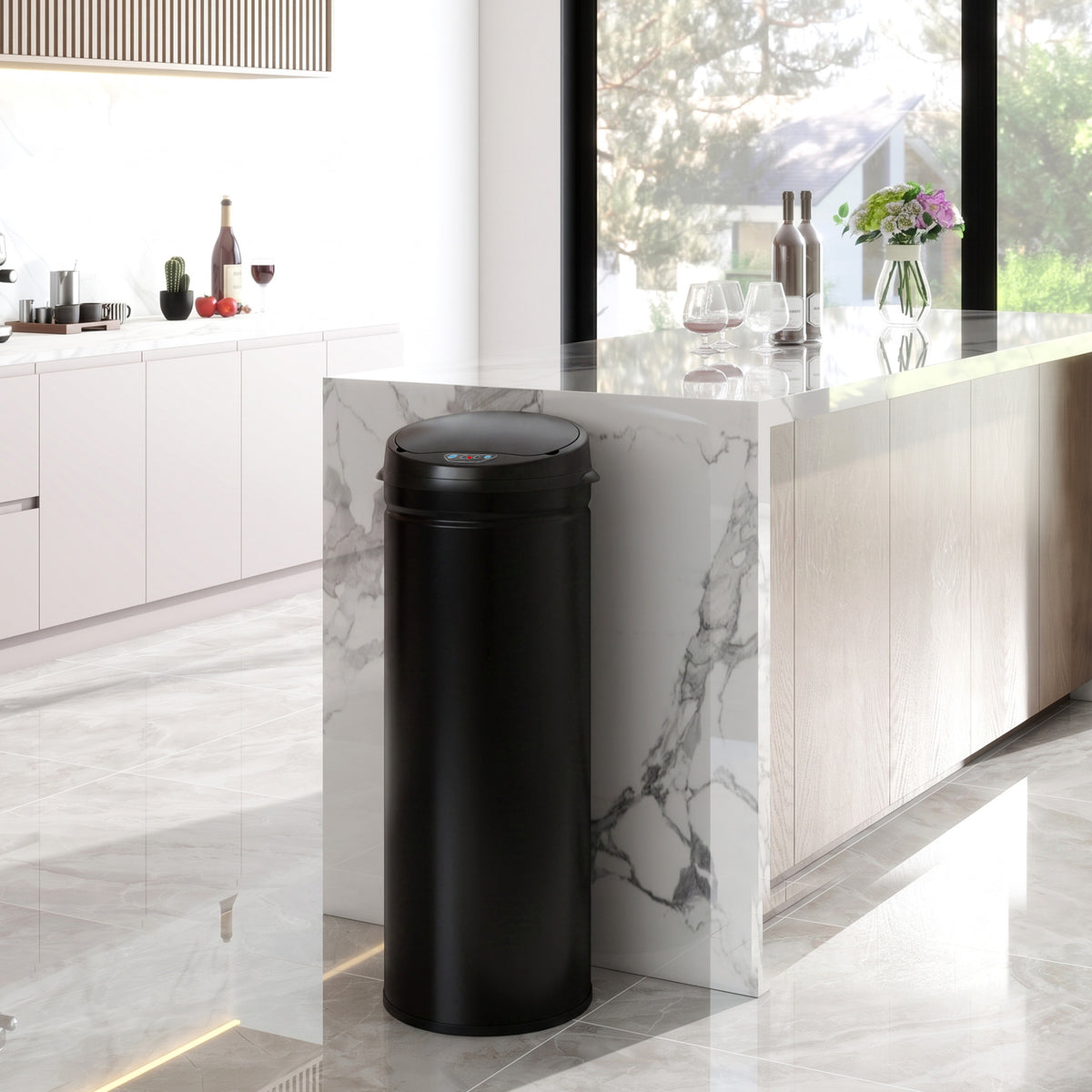 Poubelle cuisine automatique 50L acier inoxydable, poubelle à couvercle à fermeture en douceur, 30,5x30,5x85cm, noir-1
