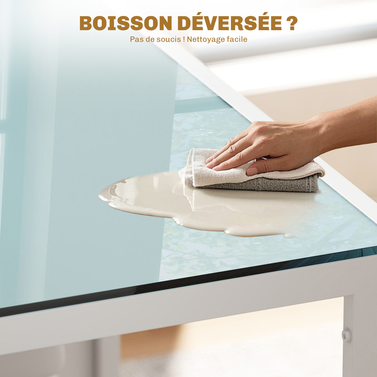 Ensemble table à manger et chaises pour 4 personnes, plateau rectangulaire en verre, pour cuisine salon maison, blanc-4