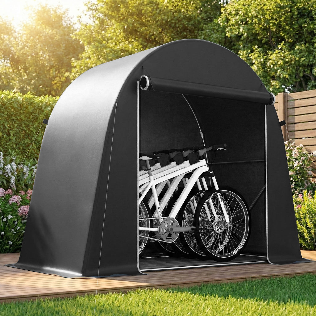Abri de jardin tente de stockage étanche abri moto porte enroulable fermeture éclair, 245 x 120 x 200 cm, gris foncé-9