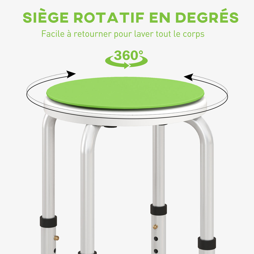 Tabouret de douche siège de douche antidérapant tabouret de bain hauteur réglable pivotant à 360° en aluminium-5