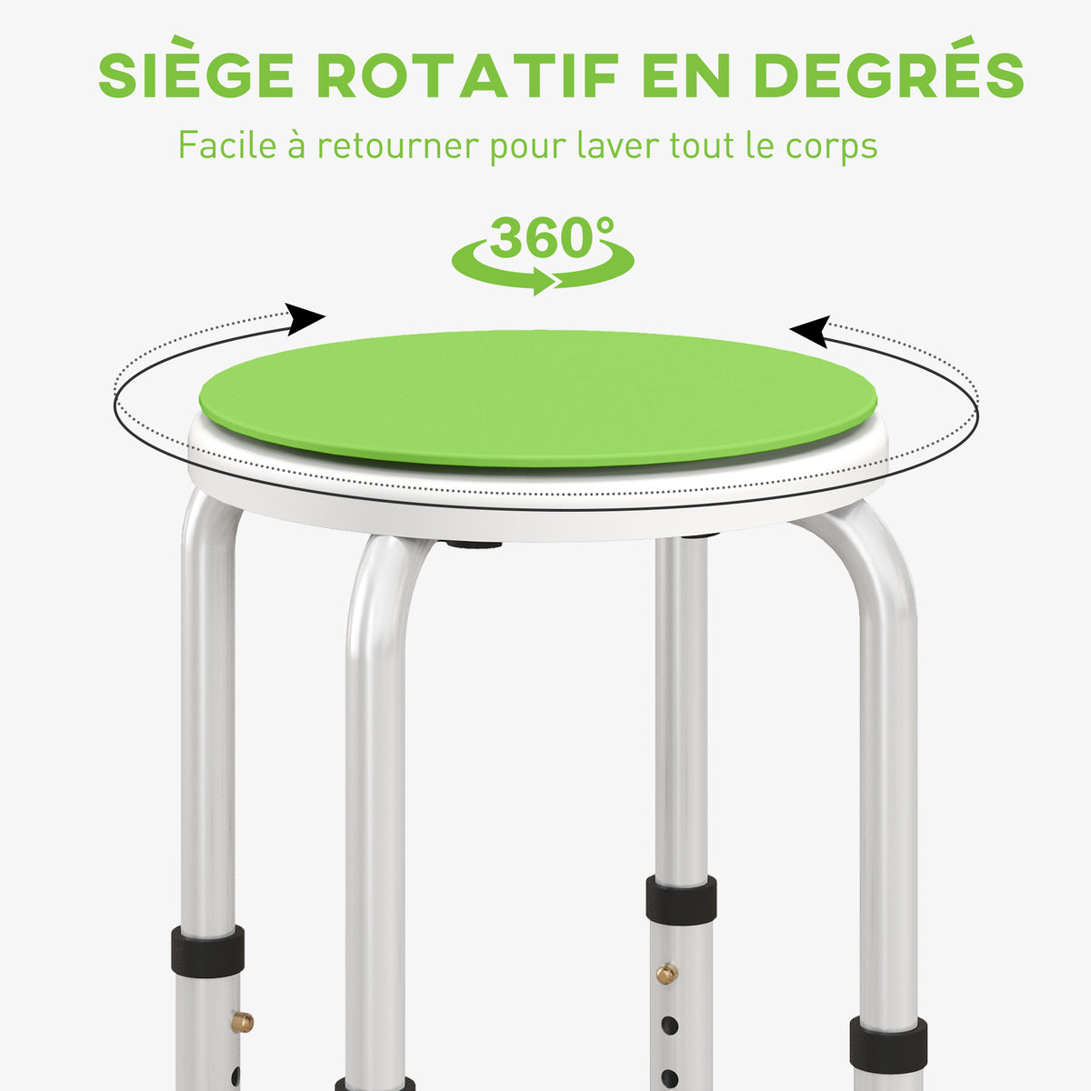 Tabouret de douche siège de douche antidérapant tabouret de bain hauteur réglable pivotant à 360° en aluminium-5