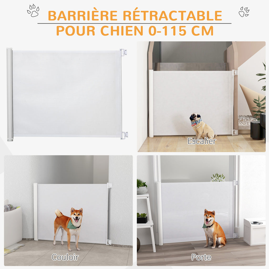 Barrière de sécurité chien barrière rétractable automatique barrière escaliers couloirs portes 115 x 82,5 m teslin acier blanc-3