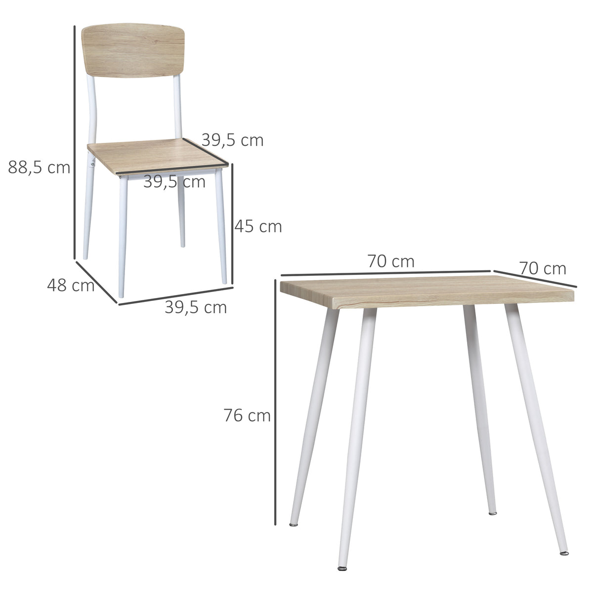 Ensemble table à manger carrée 3 pièces avec 2 chaises cuisine salle à manger plateau MDF châssis métal blanc-2