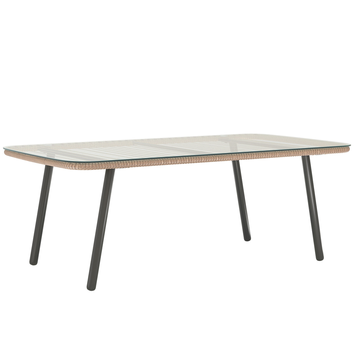 Table basse de jardin avec plateau verre trempé 5 mm, table d'appoint pour extérieur, cadre en acier, effet bois naturel-0