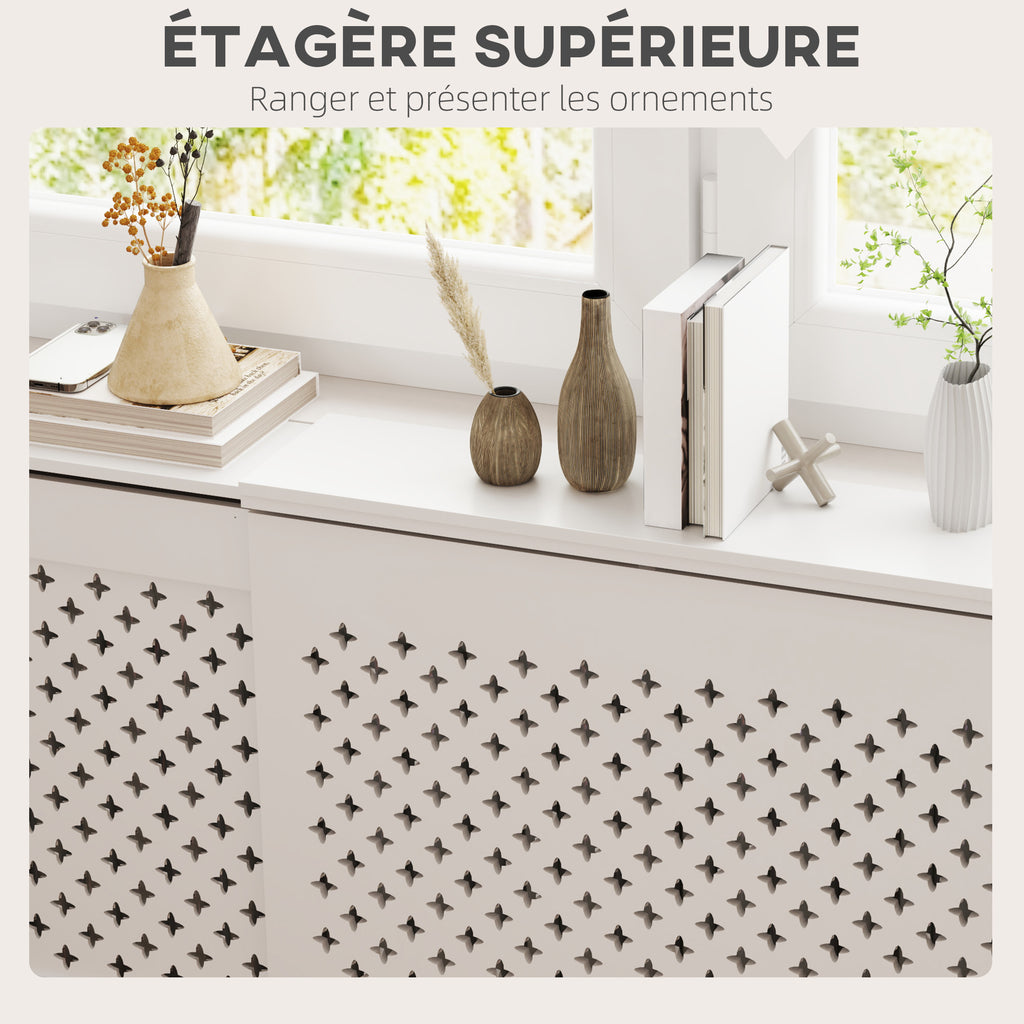 Cache-radiateur réglable Design Contemporain Longueur Extensible 136-200 x 21,5 x 91,7 cm Blanc-5