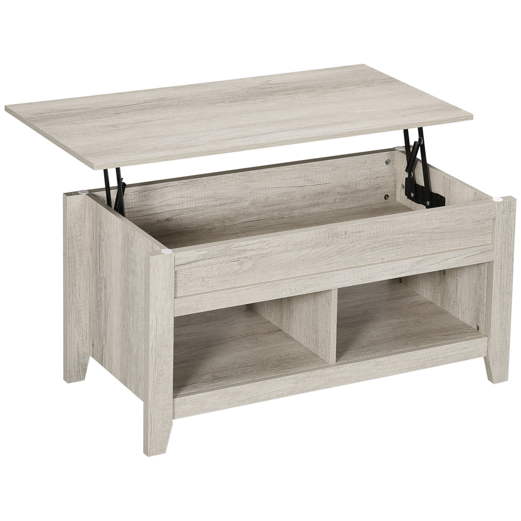 Table basse plateau relevable, table de salon avec étagères et compartiment caché,105 x 50 x 49-62,5 cm pour salon, chambre, aspect chêne clair-0