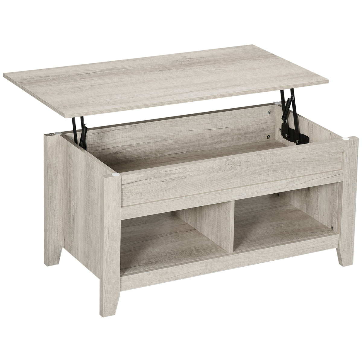 Table basse plateau relevable, table de salon avec étagères et compartiment caché,105 x 50 x 49-62,5 cm pour salon, chambre, aspect chêne clair-0