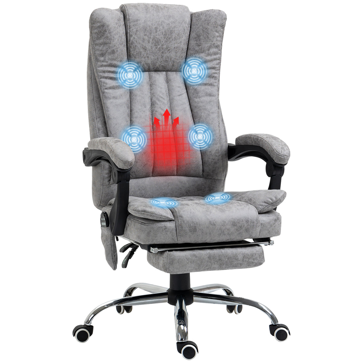 Fauteuil de bureau massant et chauffant, chaise de bureau, chaise ergonomique avec hauteur réglable, dossier inclinable, repose-pied et télécommande filaire, pivotant à 360°, gris-0