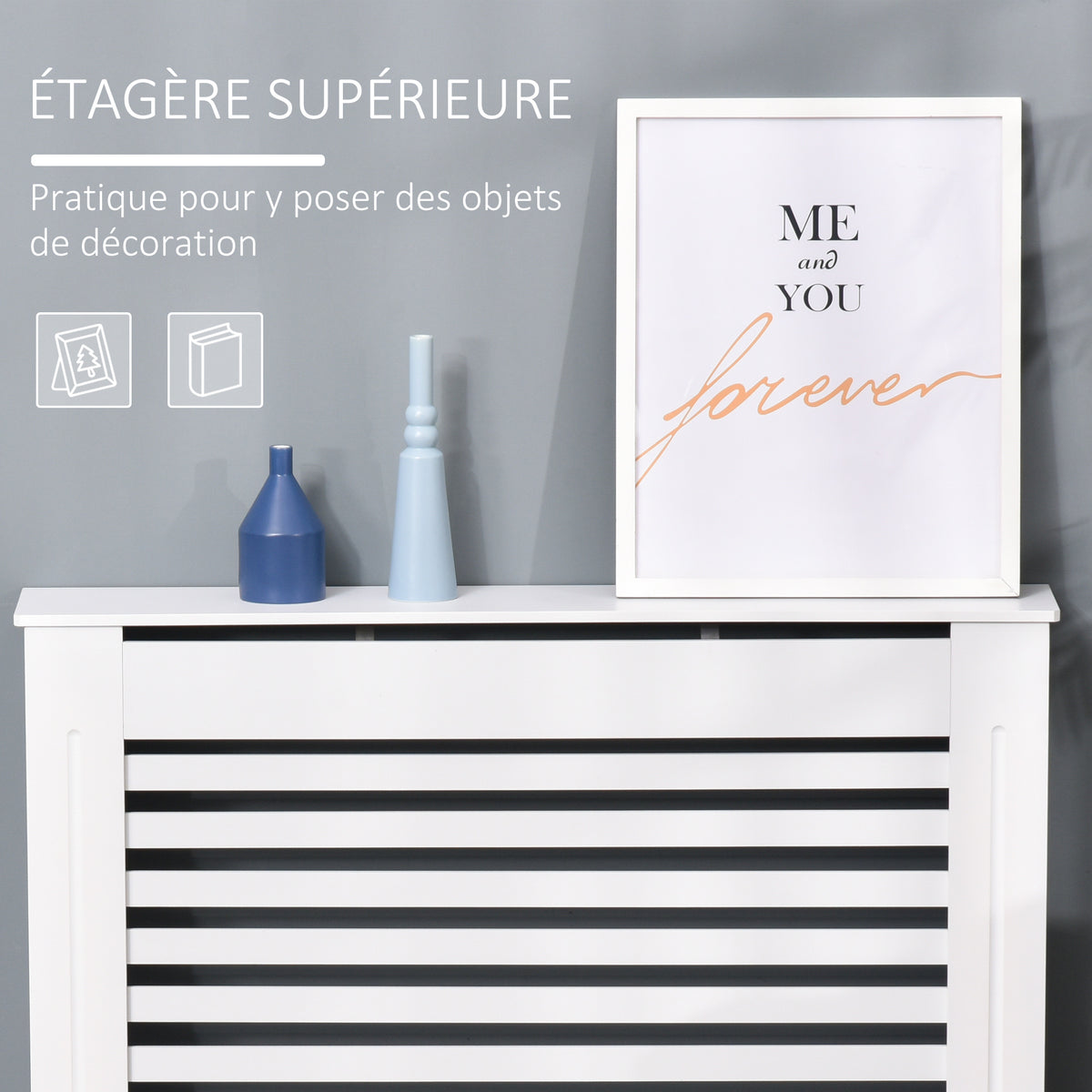 Cache-radiateur couverture radiateur Design à Lattes Panneau Cabinet pour salon cuisine chambre couloir dim. 112L x 19l x 81H cm MDF Blanc-3
