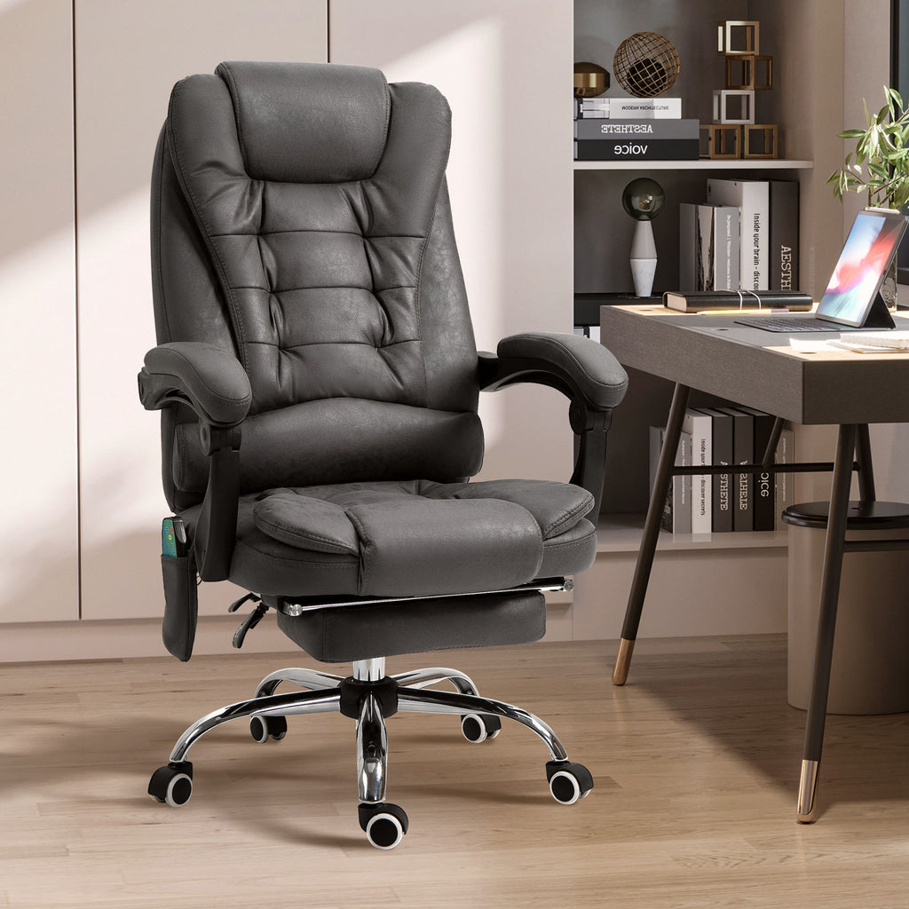 Fauteuil de bureau massant chauffant hauteur réglable dossier inclinable repose-pied + coussin lombaires intégrés-1