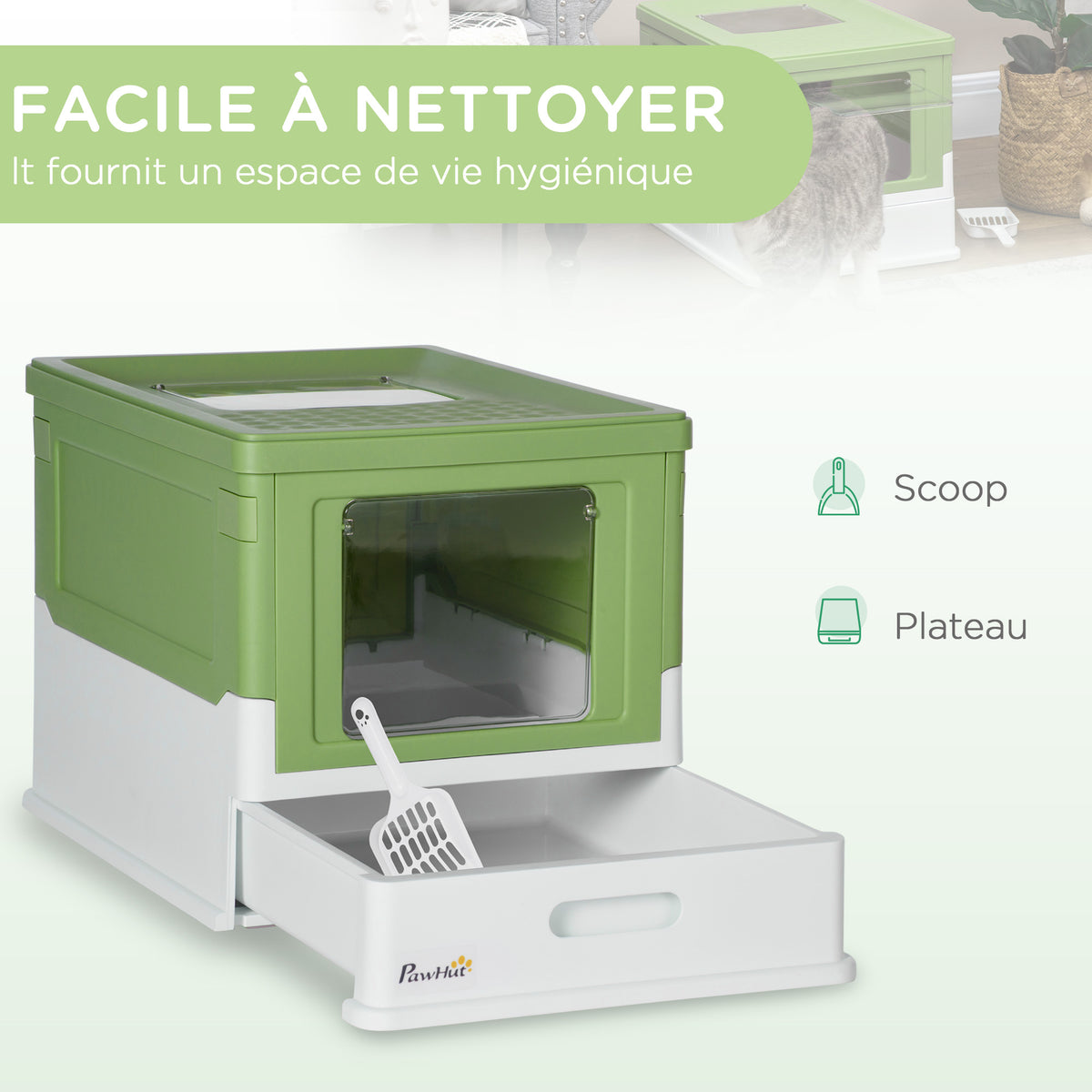 Maison de toilette pour chat pliable double porte battante et supérieure pelle fourni 47,5 x 35,5 x 36,7 cm vert avocat-3