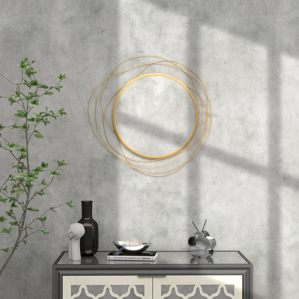 Miroir rond en métal filaire doré, décoration style moderne, diamètre Φ65 cm-6
