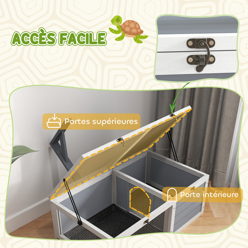 Maison enclos cage pour petit animal tortue avec 2 espaces support de lampe 81 x 48 x 31,5 cm gris-6