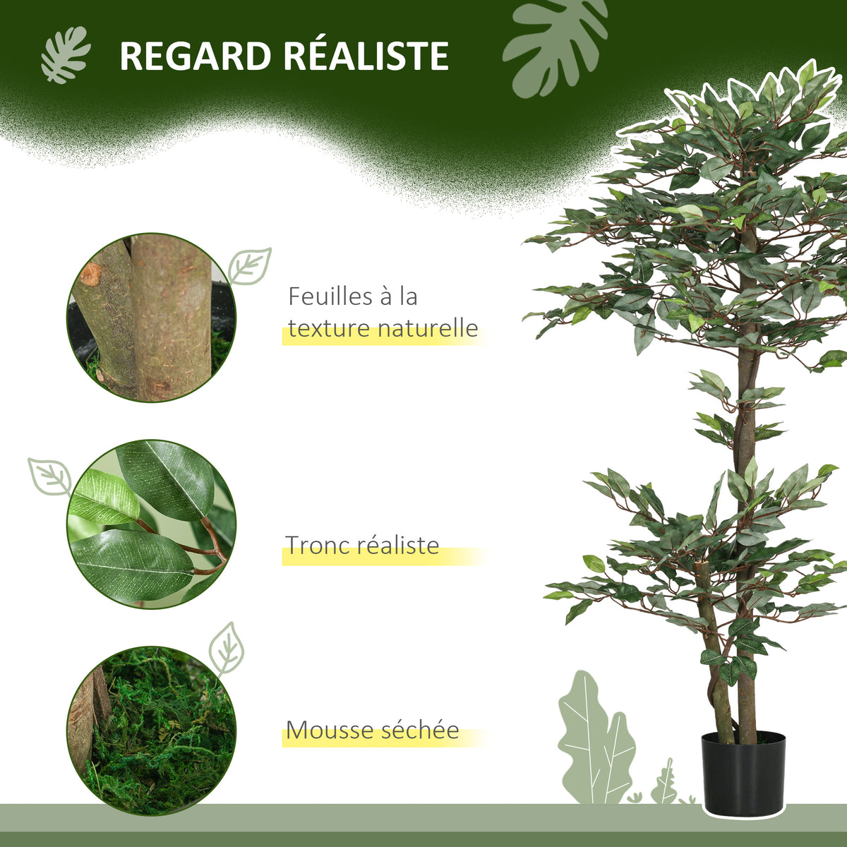 Arbre Artificiel Plante Artificiel ficus Hauteur 1,5 m Tronc Branches Liane Lichen Feuilles Grand réalisme Pot Inclus-4