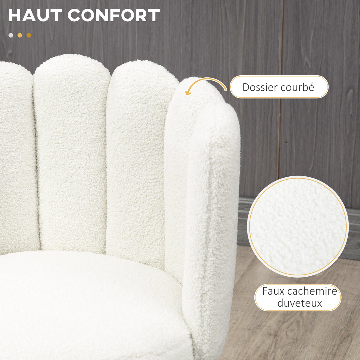 Lot de 2 chaises hautes tabourets de bar avec repose-pieds acier tissu effet laine bouclée hauteur 65 cm crème noir-4