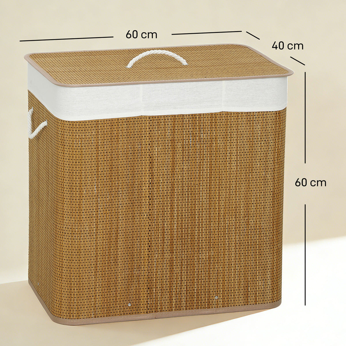 Panier à linge à trois compartiments avec couvercle, panier à linge en bambou 144 L avec poignées en corde-2