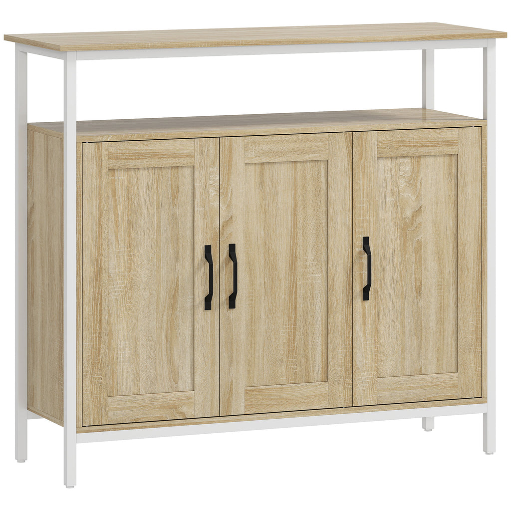 Buffet, meuble de rangement avec 3 portes, compartiment ouvert et 4 étagères réglables, 100 x 35 x 88 cm, bois naturel-0